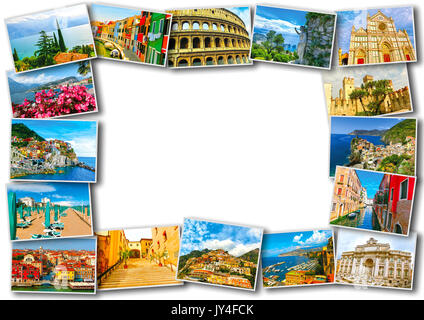 Collage di foto di Italia su sfondo bianco Foto Stock