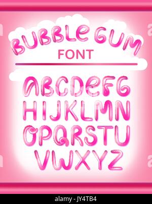Set di font con alfabeto completo. Lucida vernice rosa lettere. Font Bubble con glint. Tipografia illustrazione vettoriale. Illustrazione Vettoriale