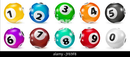 Set di lotteria numero colorato sfere 0-9 Foto Stock