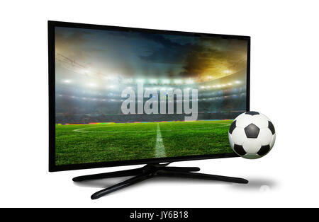 La visione di smart tv traduzione del gioco di calcio. Foto Stock