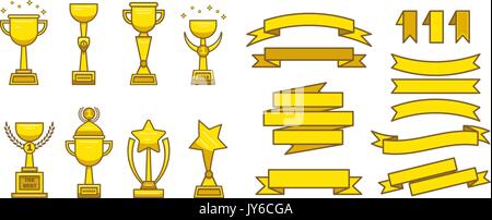 Gold Awards tazze medaglie impostato Illustrazione Vettoriale