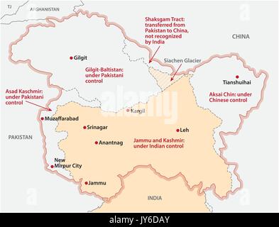 Mappa circa la divisione del Jammu e Kashmir Illustrazione Vettoriale