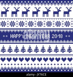 Felice Anno Nuovo 2018 - Scandinavian punto croce pattern - brutto Natale pattern style Illustrazione Vettoriale