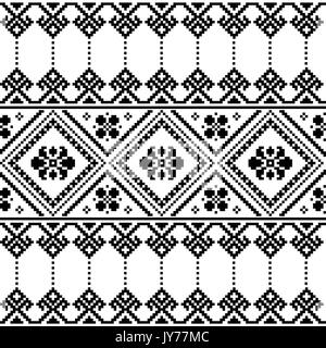 Ucraino o bielorusso arte folk nero ricami floreali pattern o etnica di stampa monocromatica perfetta modello dall'Ucraina o la Bielorussia su bianco b Illustrazione Vettoriale