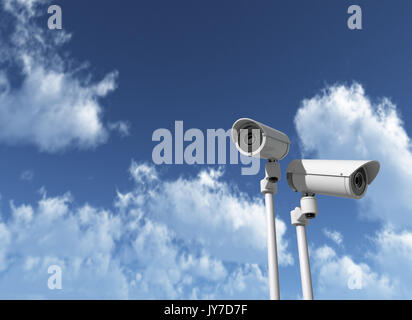 Una serie di telecamere di sicurezza la visione di diversi dirtections. Il rendering 3D Foto Stock
