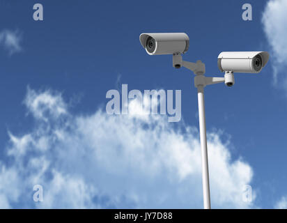 Una serie di telecamere di sicurezza la visione di diversi dirtections. Il rendering 3D Foto Stock