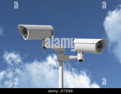 Una serie di telecamere di sicurezza la visione di diversi dirtections. Il rendering 3D Foto Stock