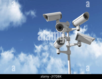 Una serie di telecamere di sicurezza la visione di diversi dirtections. Il rendering 3D Foto Stock