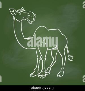 Disegno a mano di un cammello con trama scheda verde. Il concetto di istruzione, illustrazione vettoriale Illustrazione Vettoriale