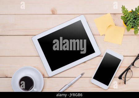 Compressa immagine d'intestazione. Office roba, workplace, vista dall'alto Foto Stock