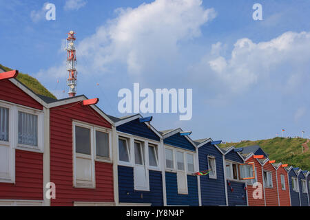 Crab fisher hutches Isola Helgoland, Germania Foto Stock