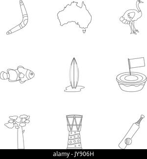 Turismo in Australia il set di icone di stile di contorno Illustrazione Vettoriale