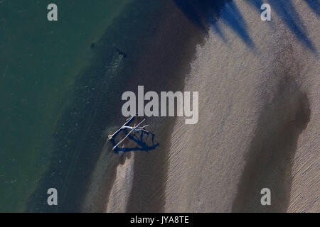 Foto aerea di barre di ghiaia sul fiume Drava Foto Stock