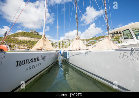 Barche a vela Nonsuch Bay Caraibi Antigua e Barbuda Isola sottovento West Indies Foto Stock