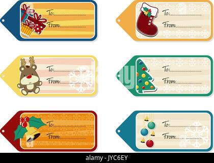 Set di sei etichette per i regali di Natale isolato su sfondo bianco, formato vettoriale molto facile modificare i singoli oggetti Illustrazione Vettoriale