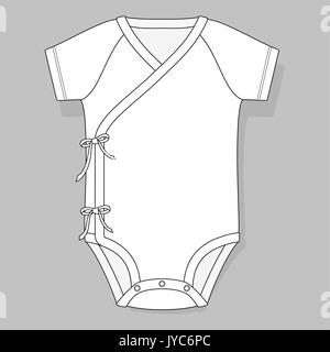 Baby body raglan crossover piatto modello sketch isolato su sfondo grigio Illustrazione Vettoriale