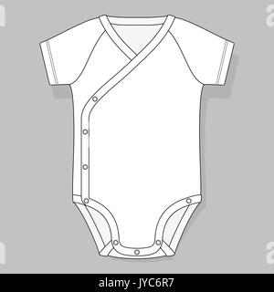 Raglan crossover baby body piatto modello sketch isolato su sfondo grigio Illustrazione Vettoriale