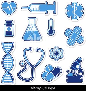 Raccolta di icone mediche progetta isolati su sfondo bianco Illustrazione Vettoriale