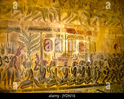 Il dettaglio delle sculture in pietra in Angkor Wat, Cambogia. Foto Stock