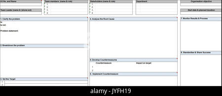A3 problem solving foglio di lavoro Foto Stock