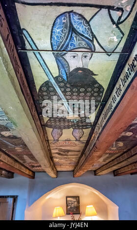 Il soffitto dipinto in Crathes Castle, Banchory, Aberdeenshire, Scotland, Regno Unito Foto Stock