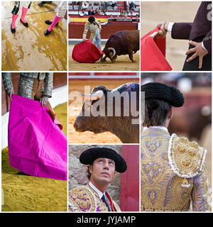 Concetto di corride in Spagna, collage Foto Stock