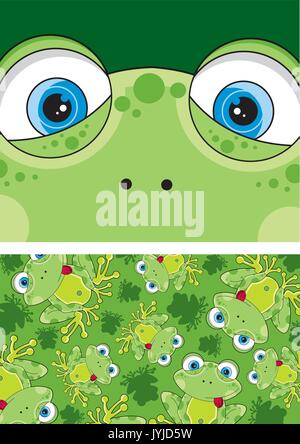Cartoon carino Rana e Pattern illustrazione vettoriale Illustrazione Vettoriale