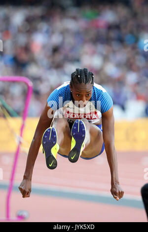 Lorraine UGEN (Gran Bretagna) competere nel salto in lungo femminile finale al 2017, IAAF Campionati del Mondo, Queen Elizabeth Olympic Park, Stratford, Londra, Regno Unito. Foto Stock