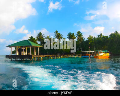 Villaggio Embudu Island, Maledives, Oceano Indiano Foto Stock