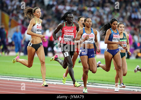 Gena LOFSTRAND (Sud Africa), Brenda MARTINEZ (Stati Uniti d'America), Joanna JOZWIK (Polonia), Shelayna OSKAN-CLARKE (Gran Bretagna), Christina HERING (Germania), in gara nella 800m donne Semi-Final 3 al 2017, IAAF Campionati del Mondo, Queen Elizabeth Olympic Park, Stratford, Londra, Regno Unito. Foto Stock