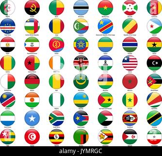 Set di bandiere di tutti i paesi africani. Lucida stile rotondo Illustrazione Vettoriale