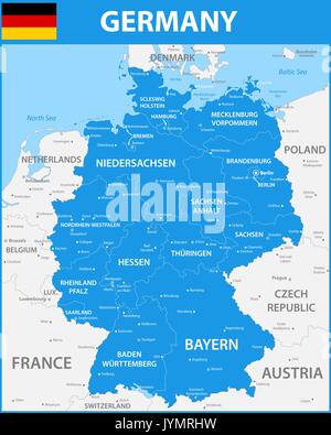 La mappa dettagliata della Germania con le regioni o gli stati e le città capitali. Illustrazione Vettoriale