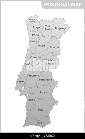 La mappa dettagliata del Portogallo con le regioni o gli stati membri Illustrazione Vettoriale