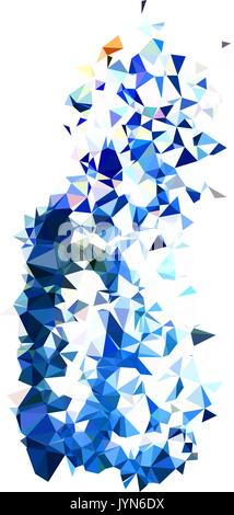 Di colore in astratto forma splash. Triangolati bassa geometrica poli sfondo, profonde tonalità di blu. Isolato su bianco. Per il vostro design. Illustrazione Vettoriale