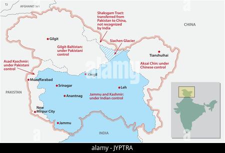 Mappa circa la divisione del Jammu e Kashmir Illustrazione Vettoriale