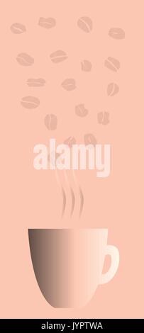 Un caffè sfondo con fagioli e una fumante tazza Illustrazione Vettoriale