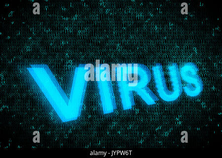 Virus Word sul computer digitale lo sfondo con il codice sorgente. Concetto di attacco hacker in Internet Foto Stock