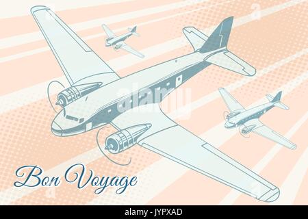 Bon voyage aviation sfondo. Aviazione aereo viaggio Viaggi turismo trasporti aerei. La Pop art retrò illustrazione vettoriale Illustrazione Vettoriale