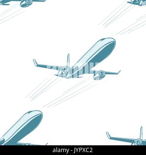 Aereo Aereo aviazione trasporto aereo modello senza giunture isolati su sfondo bianco. Aviazione aereo viaggio Viaggi turismo trasporti aerei. La Pop art Illustrazione Vettoriale