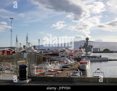 Vista di Reykjavik la porta. Foto Stock