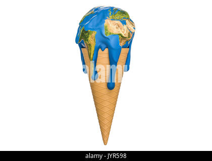 Il riscaldamento globale e i cambiamenti climatici concetto, gelato fonde terra. Il rendering 3D Foto Stock