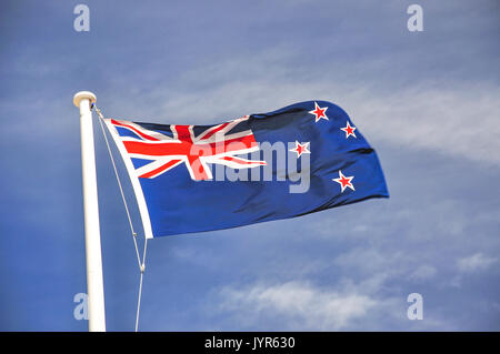 Bandiera della Nuova Zelanda, il museo della Nuova Zelanda Te Papa Tongarewa, cavo Street, Wellington, Regione di Wellington, Nuova Zelanda Foto Stock