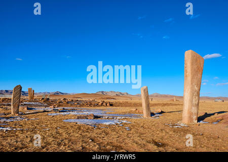 La Mongolia Khuvsgul provincia, Moron, gruppo di cervi pietre di Uushigiin Uver Foto Stock