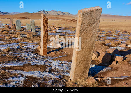 La Mongolia Khuvsgul provincia, Moron, gruppo di cervi pietre di Uushigiin Uver Foto Stock