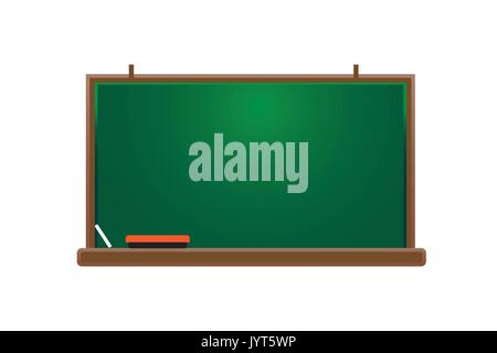 Lavagna vuota con gomma, Apple e un gesso, illustrazione design, isolati su sfondo bianco. Illustrazione Vettoriale