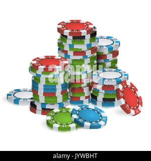 Il gioco d'azzardo Poker chips pile vettore. Realistiche. Colore classico Poker chips icona isolato su bianco illustrazione. Per Casinò Online gioco d'azzardo, Club, Poker, affissioni. Illustrazione Vettoriale