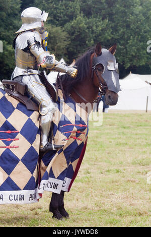 Completamente giostre blindata cavalieri a cavallo per la Kings giostra Foto Stock