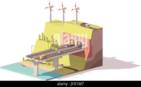 Vettore low poly highway e wind farm Illustrazione Vettoriale