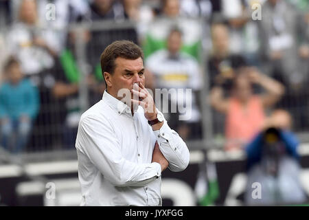 Moenchengladbach, Germania. 20 agosto 2017. Gladbach allenatore Dieter Hecking durante la Bundesliga tedesca partita di calcio tra Borussia Moenchengladbach e FC Colonia al Borussia-Park in Moenchengladbach, Germania, 20 agosto 2017. (EMBARGO CONDIZIONI - ATTENZIONE: grazie alle linee guida di accreditamento, il DFL consente solo la pubblicazione e utilizzazione di fino a 15 immagini per corrispondenza su internet e nei contenuti multimediali in linea durante la partita.) Foto: Federico Gambarini/dpa/Alamy Live News Foto Stock