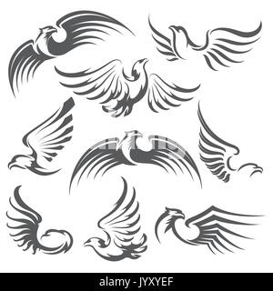 Set di Aquile Volanti icona isolato su bianco per emblema o logo design. Illustrazione Vettoriale Illustrazione Vettoriale